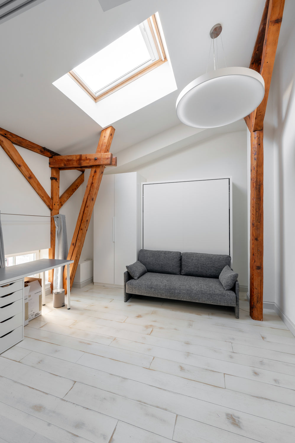 Home studio painted with KULTA Limewash Paint, an environmentally friendly mineral paint with a soft matte texture.